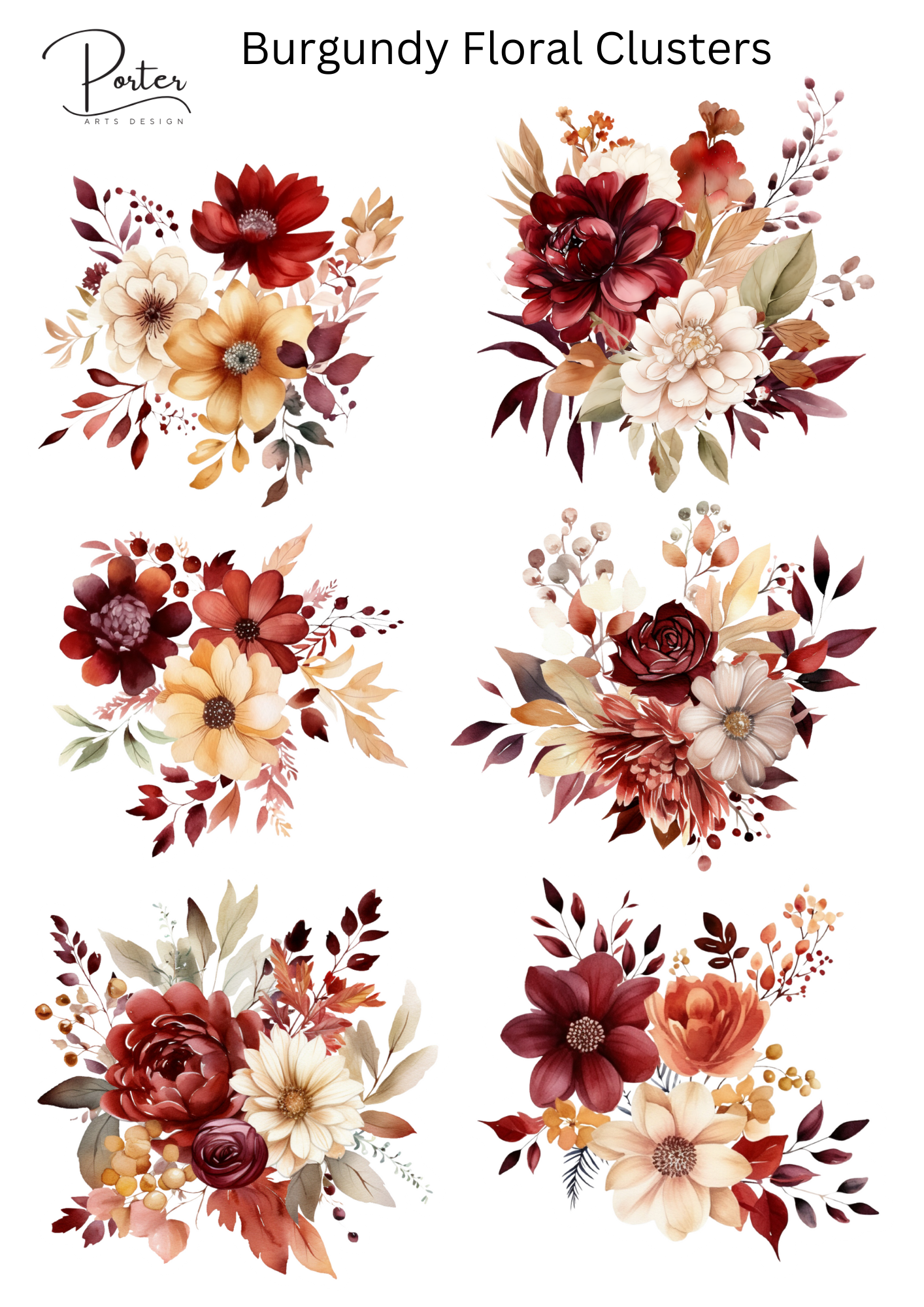 *TANGIBLE* Burgundy Floral Clusters Sticker