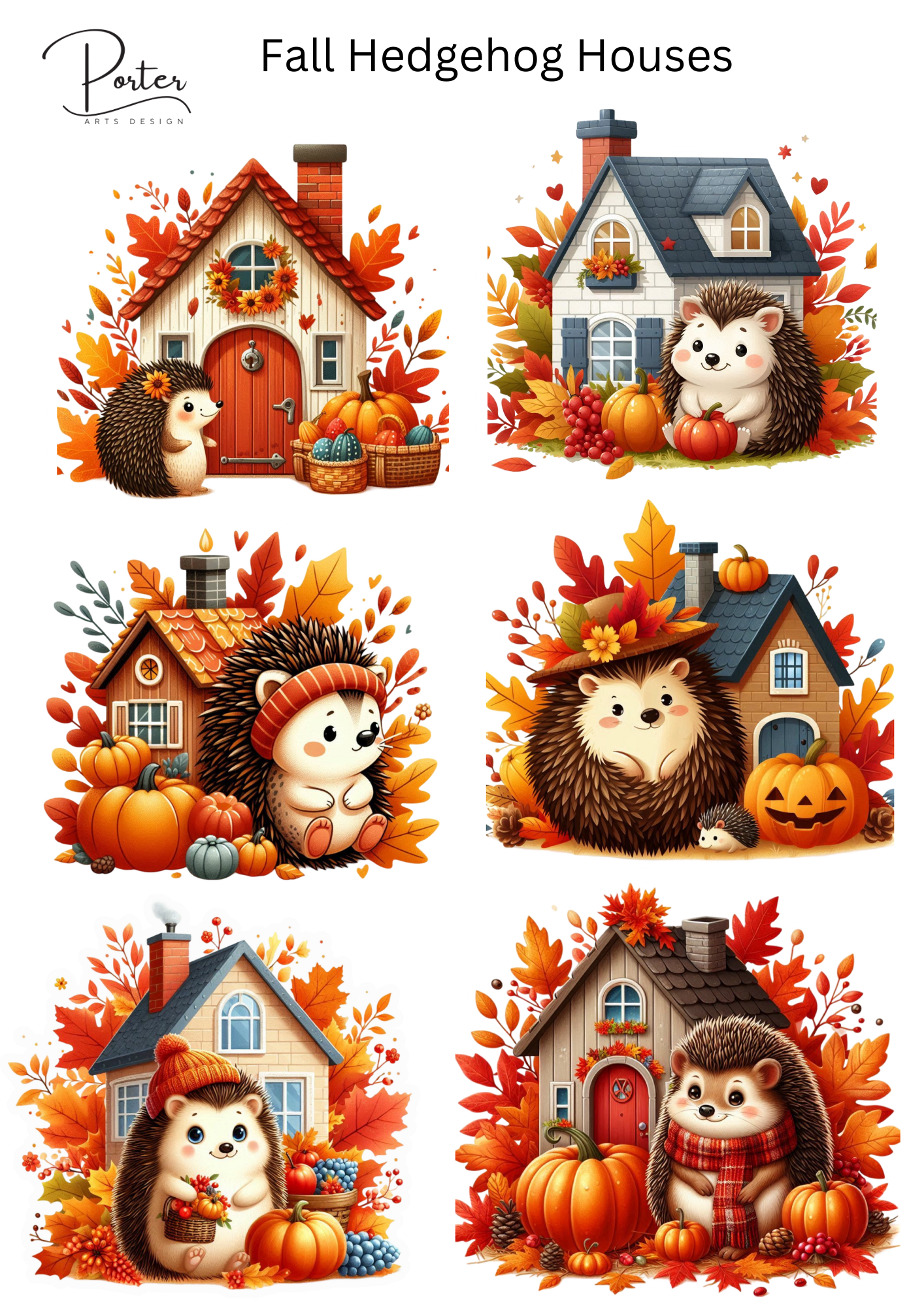 *PRINTABLE* Fall Hedgehog Houses Sticker