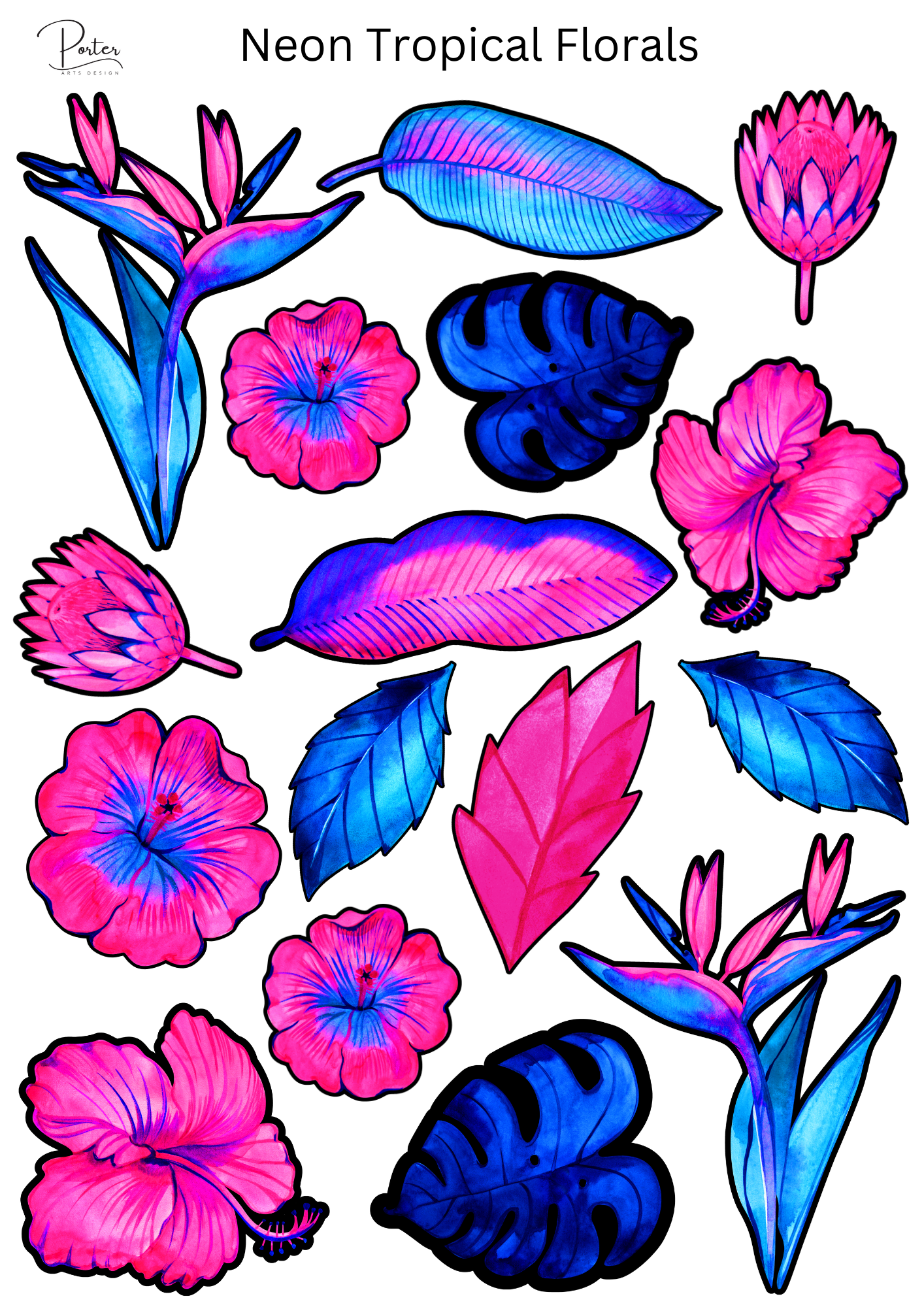 *TANGIBLE* Neon Tropical Florals Sticker