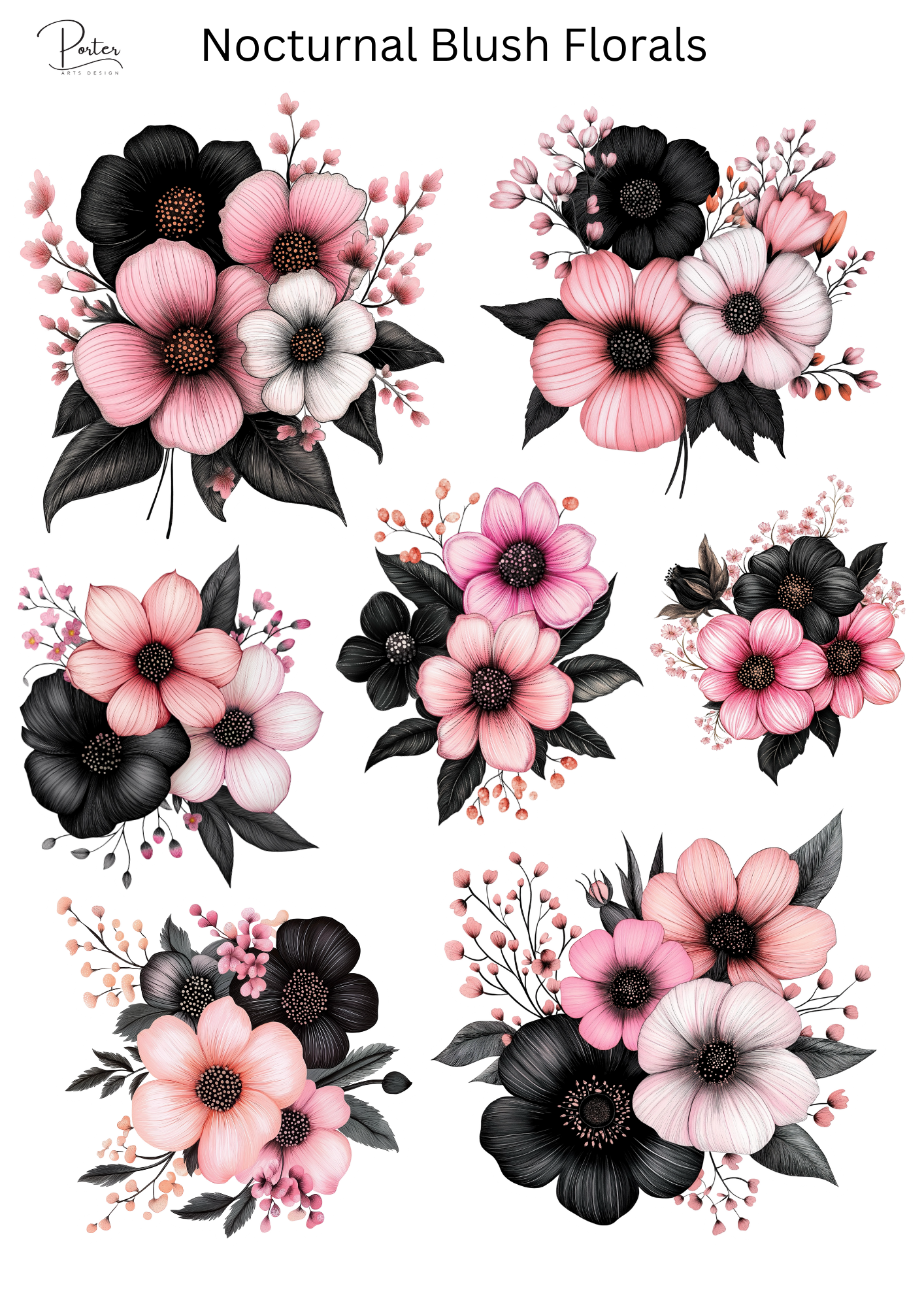 *TANGIBLE* Nocturnal Blush Florals Sticker