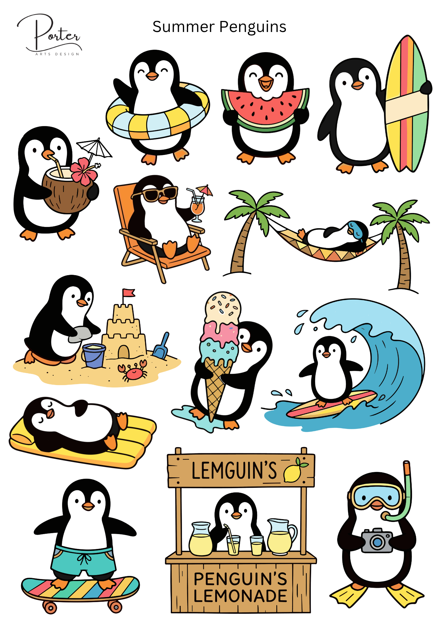 *PRINTABLE* Summer Penguins Sticker
