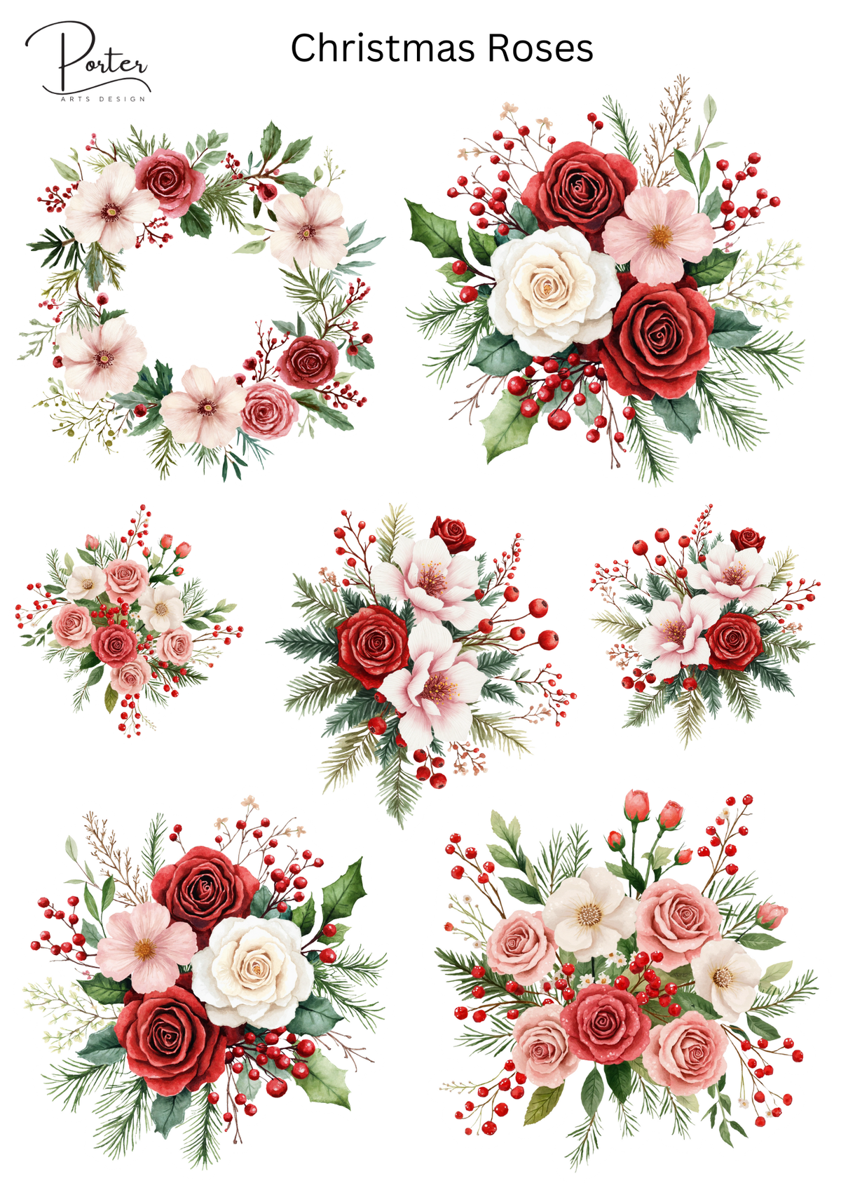 *PRINTABLE* Christmas Roses Sticker – Porter Arts Design