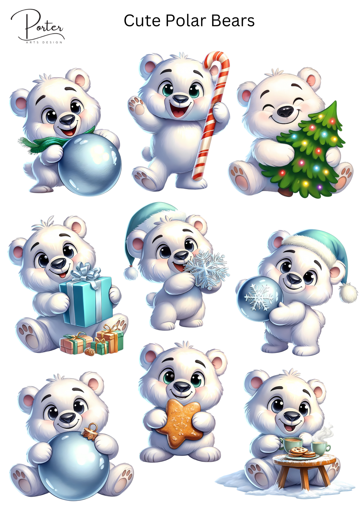 *PRINTABLE* Cute Polar Bears Sticker – Porter Arts Design