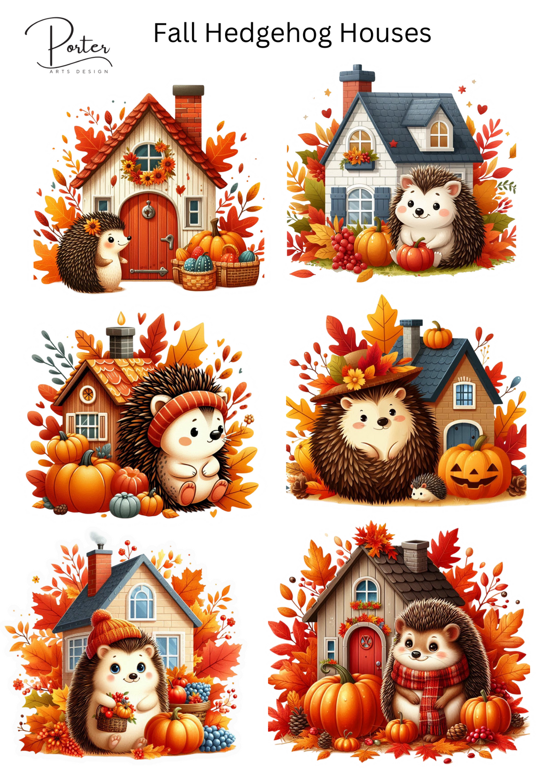 *PRINTABLE* Fall Hedgehog Houses Sticker – Porter Arts Design