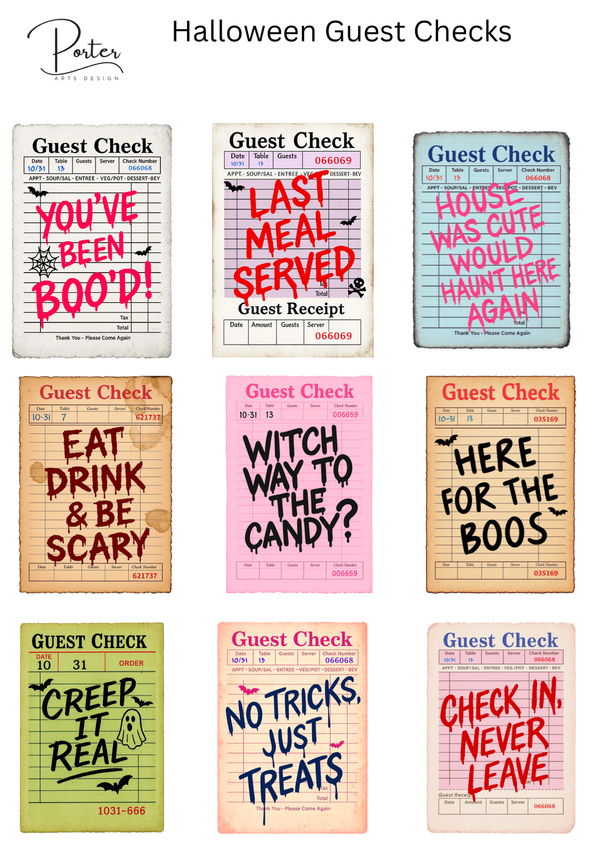 *PRINTABLE* Halloween Guest Checks Sticker – Porter Arts Design
