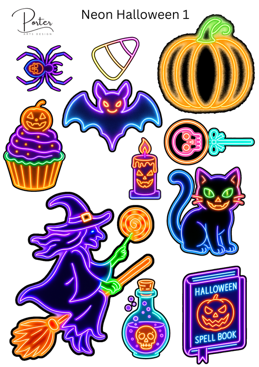 *TANGIBLE* Neon Halloween Sticker Bundle- set of 2