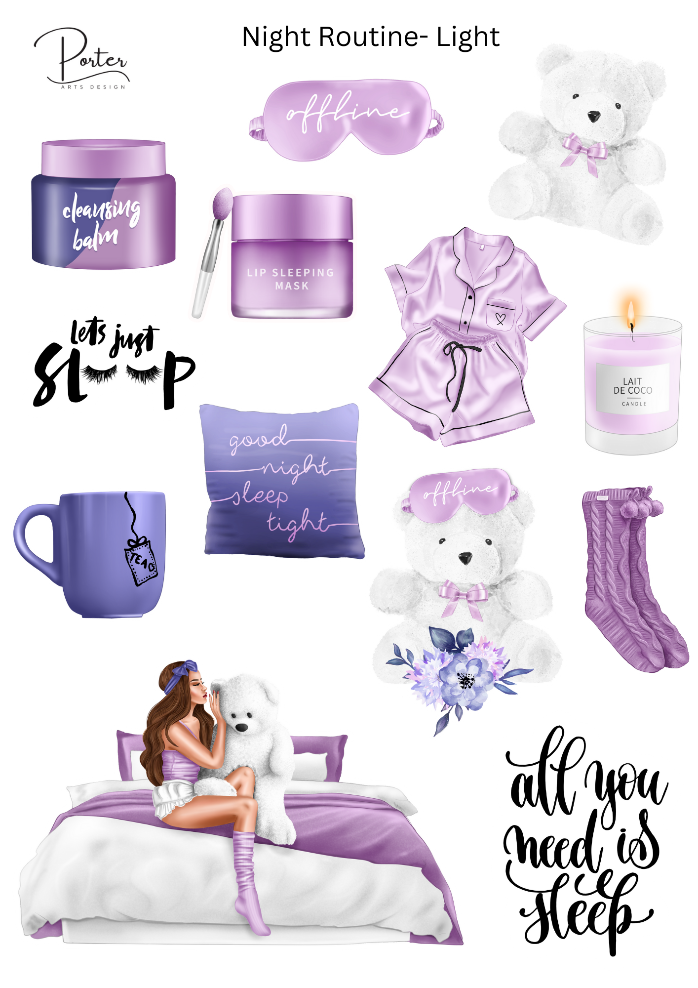 *TANGIBLE* Night Routine Stickers- Two Skin Tones – Porter Arts Design