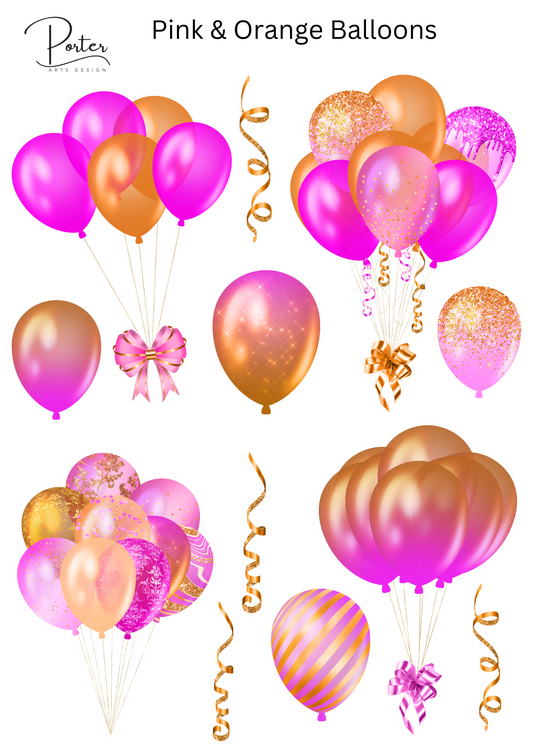 *PRINTABLE* Pink & Orange Balloons Sticker