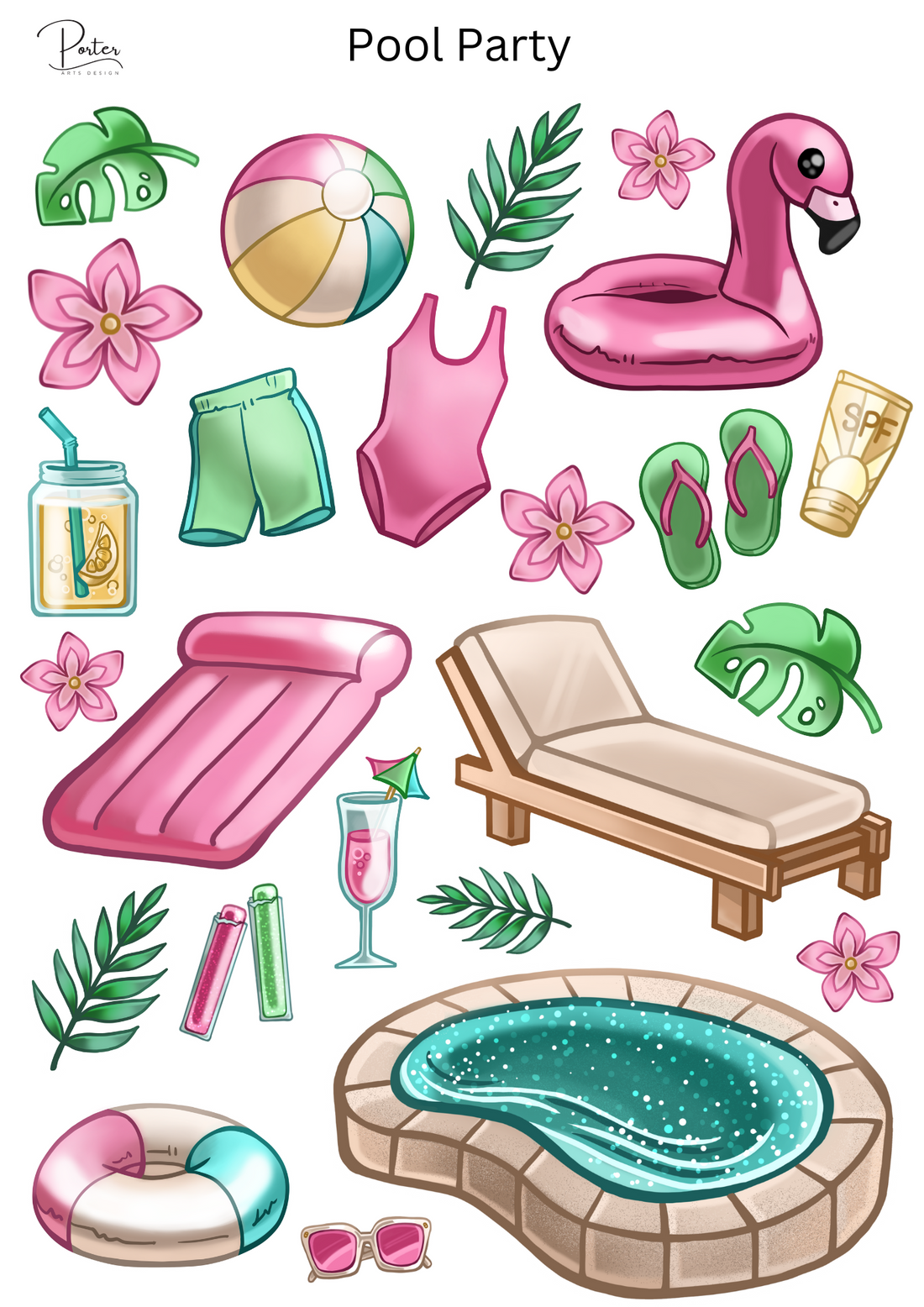 *PRINTABLE* Pool Party Sticker – Porter Arts Design