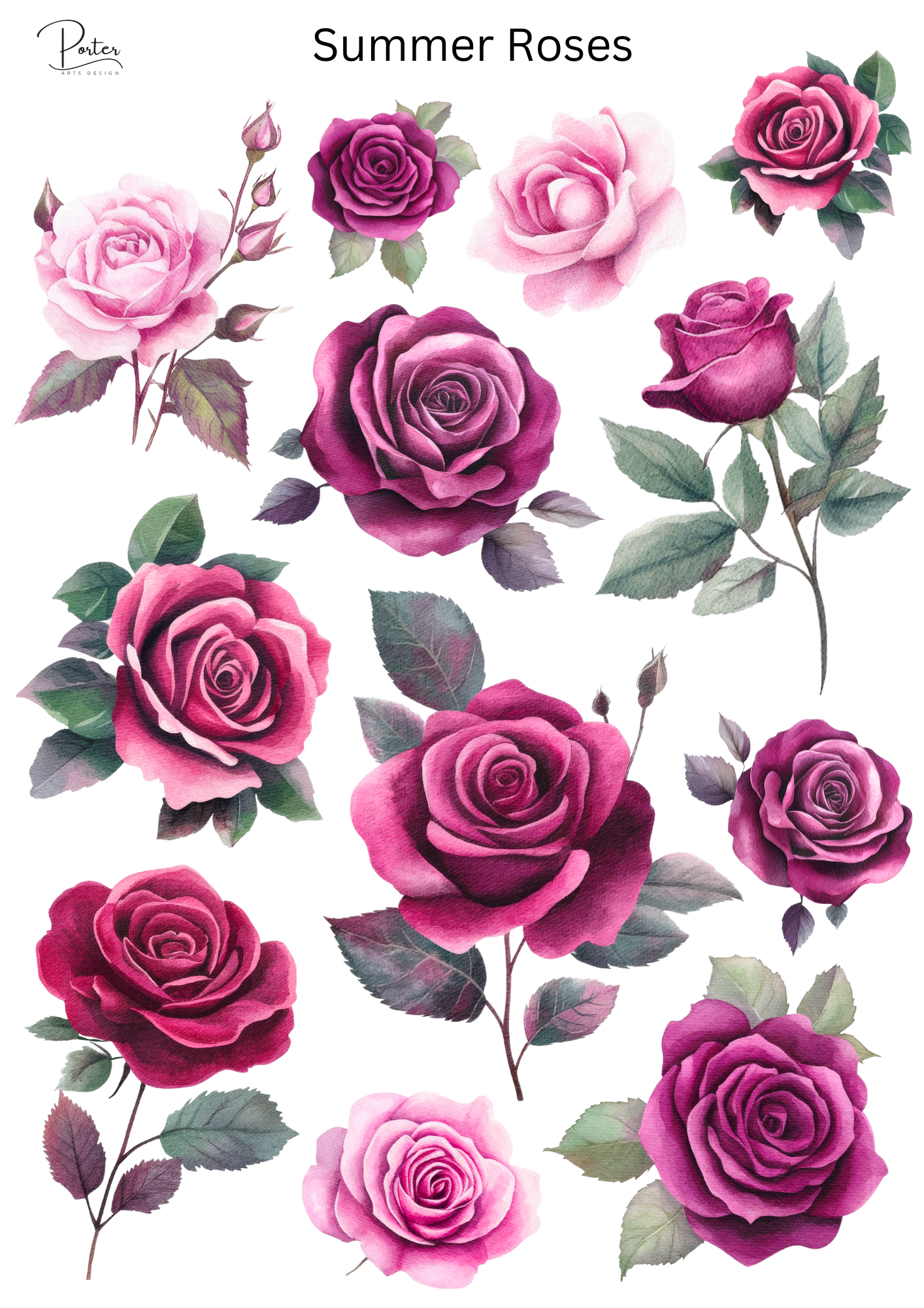 *PRINTABLE* Summer Roses – Porter Arts Design
