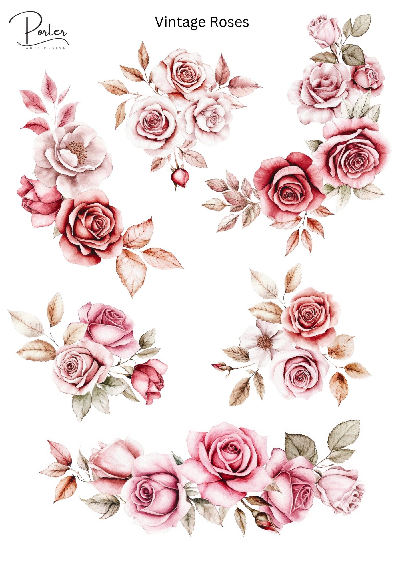 *PRINTABLE* Vintage Roses Sticker – Porter Arts Design